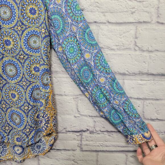 NWT Maeve Anthropologie Paz Buttondown Shirt Size XS Artsy Boho Patchwork Rayon - Picture 3 of 9